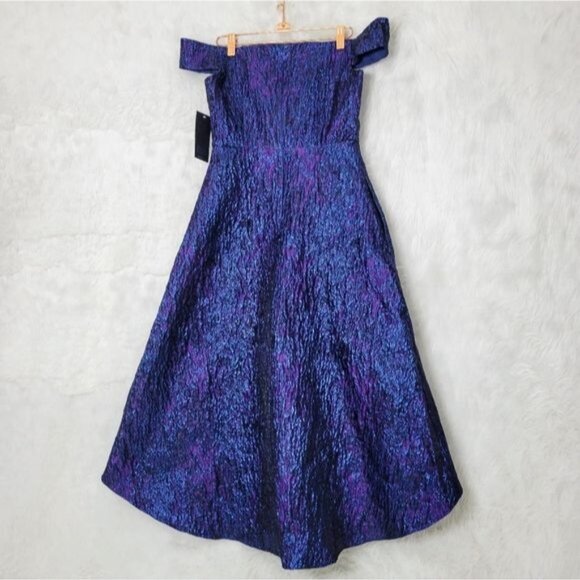 Aidan Mattox Metallic Jacquard Off-The-Shoulder Midi Tulle Gown 4 - Picture 2 of 11